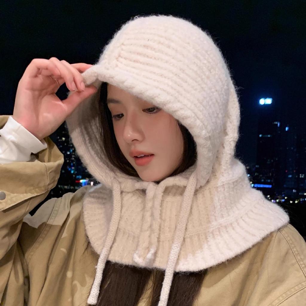 New Hat Women's Autumn and Winter Knitted Hooded Scarf Integrated Thermal Ear Hat