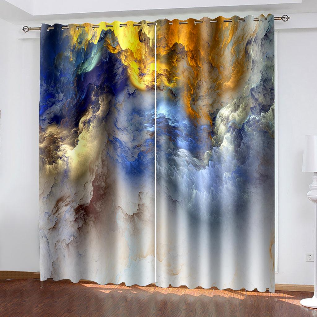 Серия «Голубое небо и белые облака», дешевые солнцезащитные шторы для гостиной, спальни, украшение для дома, 2 шт. крючков, дырокол