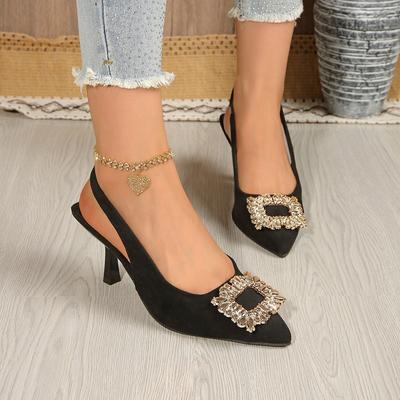 Модные летние женские сандалии Новая женская обувь Острый носок Неглубокие Телесные Низкий каблук С ремешком сзади Женская обувь для платья