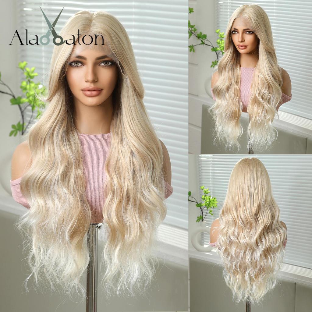ALAN EATON HD 13x6 Lace Wigs Synthetic Long Wavy Hair BLonde Ombre Wigs Daily Use Party Wig for White Women Heat Resistant