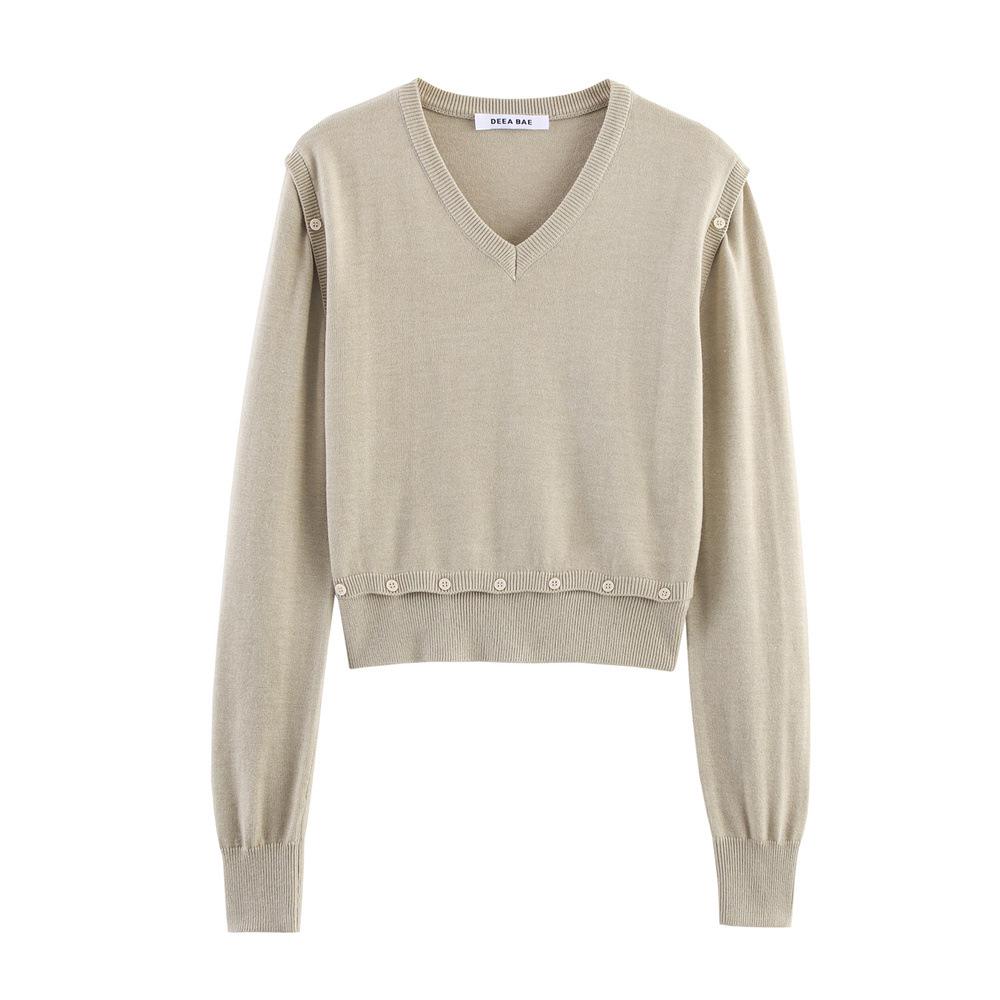 Autumn Women's Fashion Versatile Button-Decor Detachable Knit Pullover Sweater