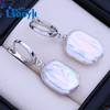 LSOOYH Natural Freshwater White Big Baroque Pearl Earrings For Women Fashion Cultured Pearls Long Earrings