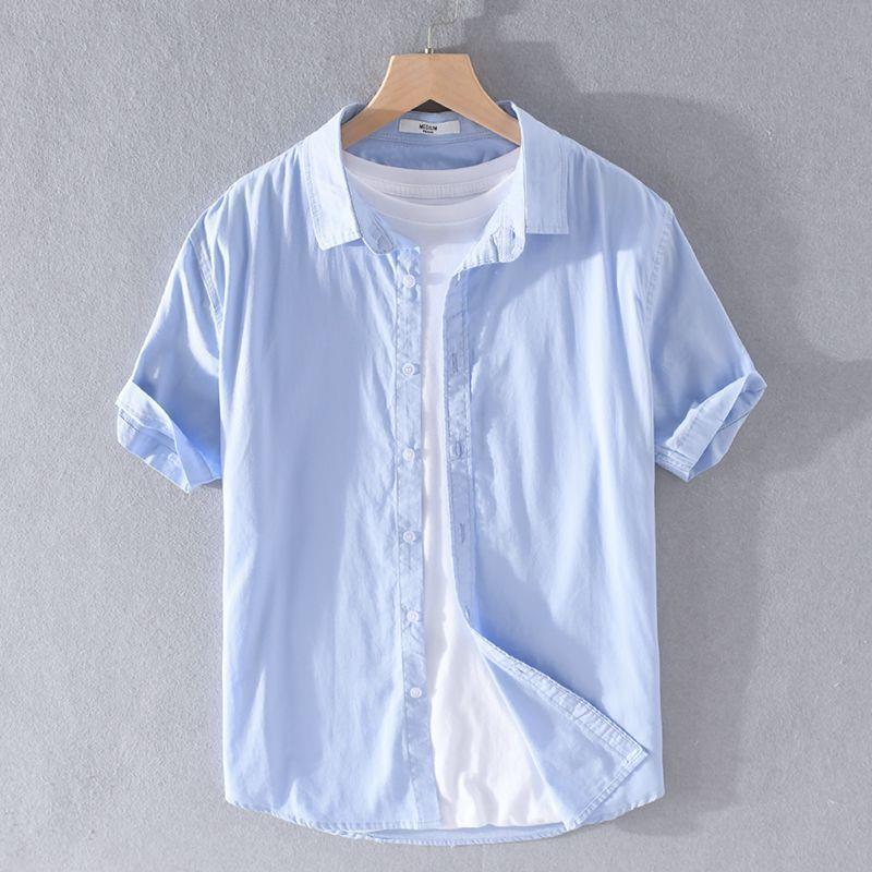 Men's Casual Short-Sleeve Cotton Linen Shirt - Japanese-Style Summer Loose Fit