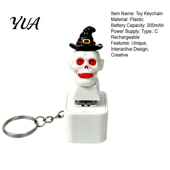 Halloween Pumpkin Keychain Fidget Toy with LED Light, Ghost Skull Sound Sensory Gaming for Stress Button, USB Rechargeable Relief Pendant Kids,