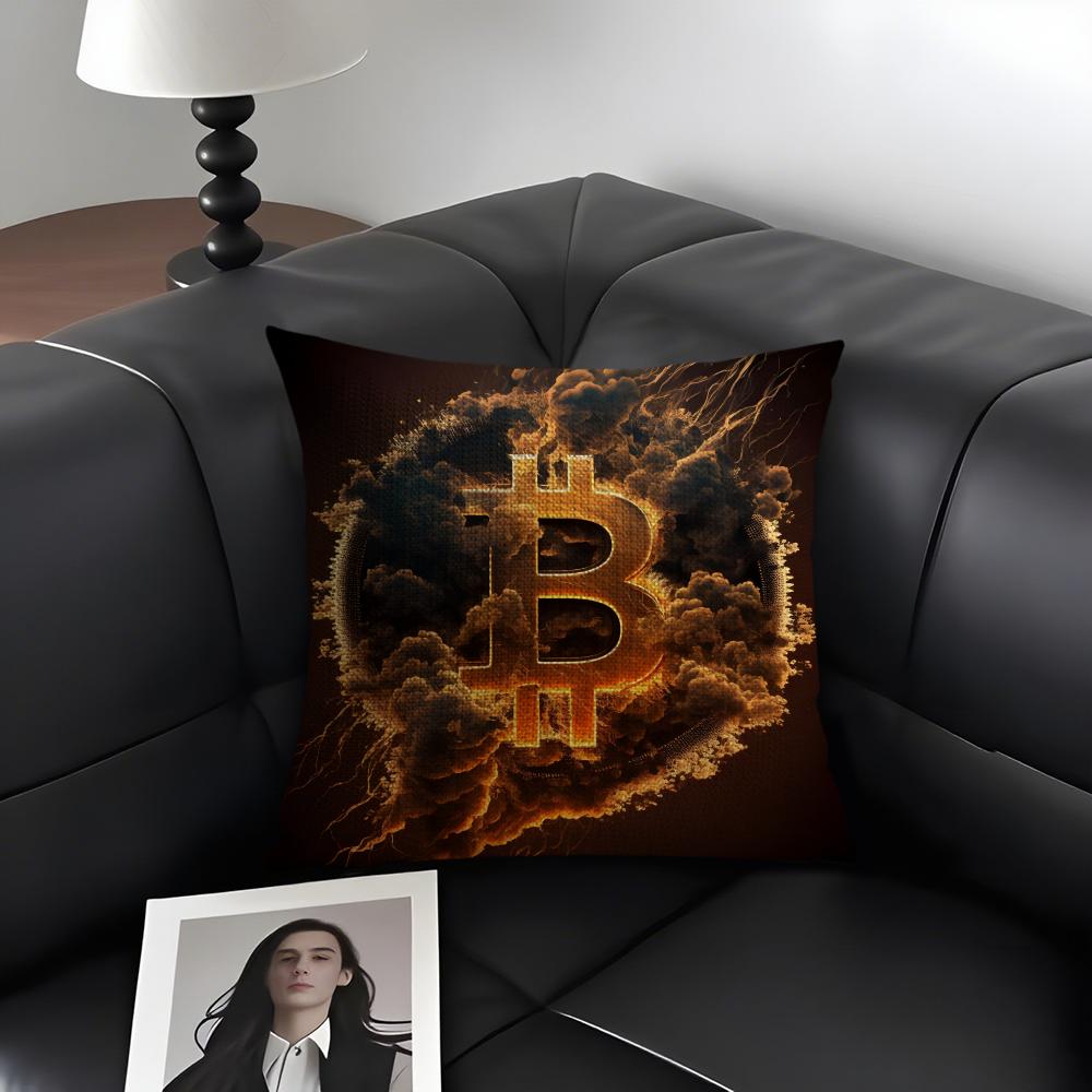 Модная Наволочка Bitcoin Натуральный Лен Органическая Ткань Двусторонняя Печать Диван Домашний Декор Подарок