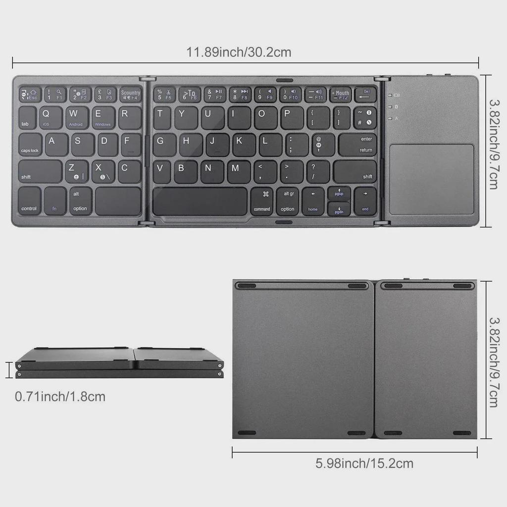 Tri-Fold Ultra-Thin Portable Bluetooth Keyboard with Touchpad
