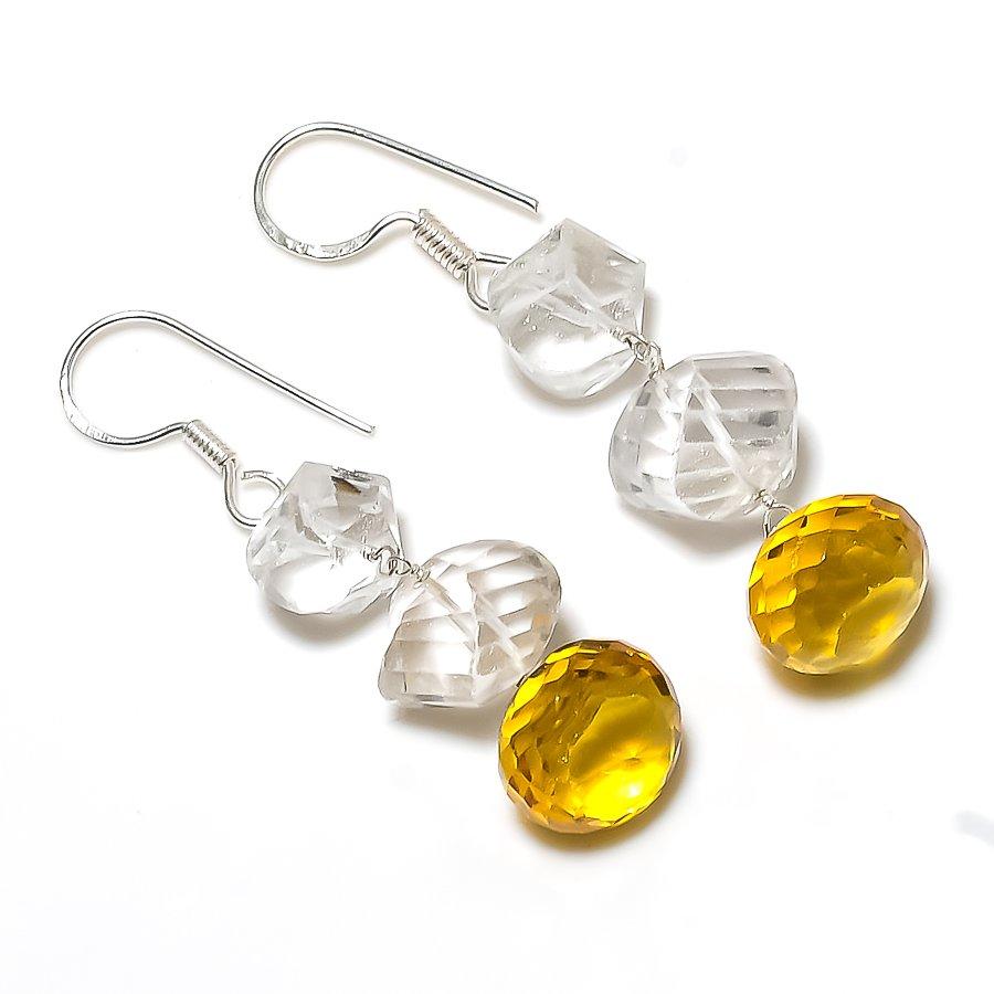 White Topaz, Citrine Gemstone 925 Sterling Silver Jewelry Earring 1.97" GK-2543