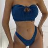 Женский купальник синий с запахом на груди и завязкой спереди, комплект бикини, сексуальный пляжный купальник