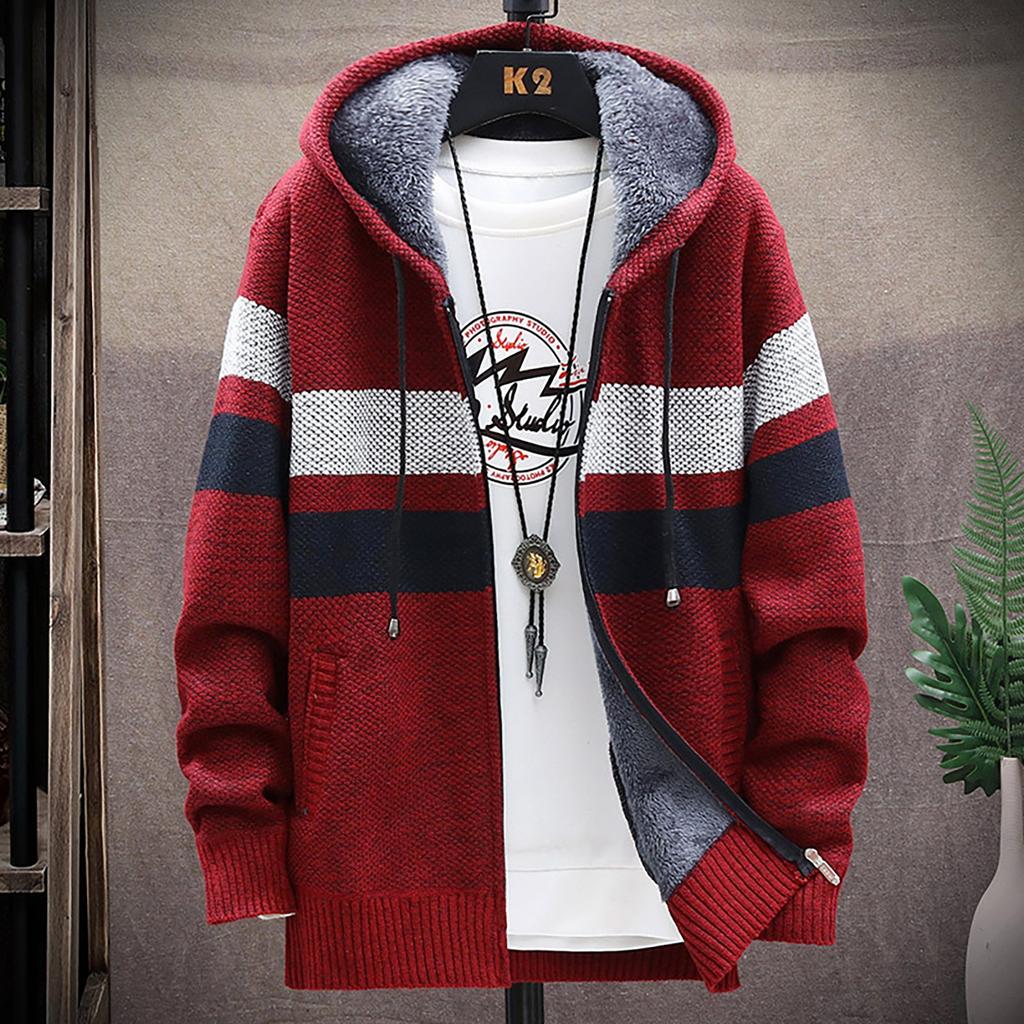 Men's Fall And Winter Casual Sweater Jacket Warm Knit Sweater Hooded Hoodie