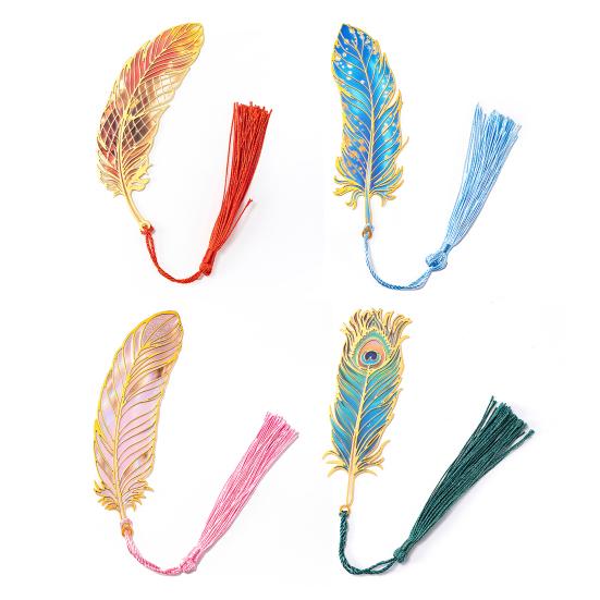 Металлическая закладка-перо с кисточкой Изделие из нержавеющей стали для страниц с эффектом радужного свечения Элегантный подарок для любителей книг Писателей Студентов