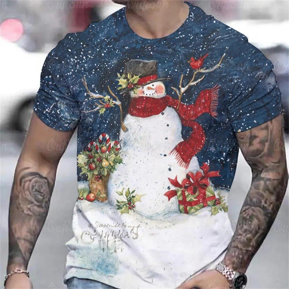 Hot Sell Christmas T-Shirt For Men 3d Snowman Printed Men'S Clothing Street Designer Short Sleeve Tshirts Daily Casual Tops Tees