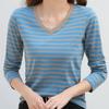 Striped V Neck T-shirt Casual Long Sleeve Top For Spring Fall Women's Clothing