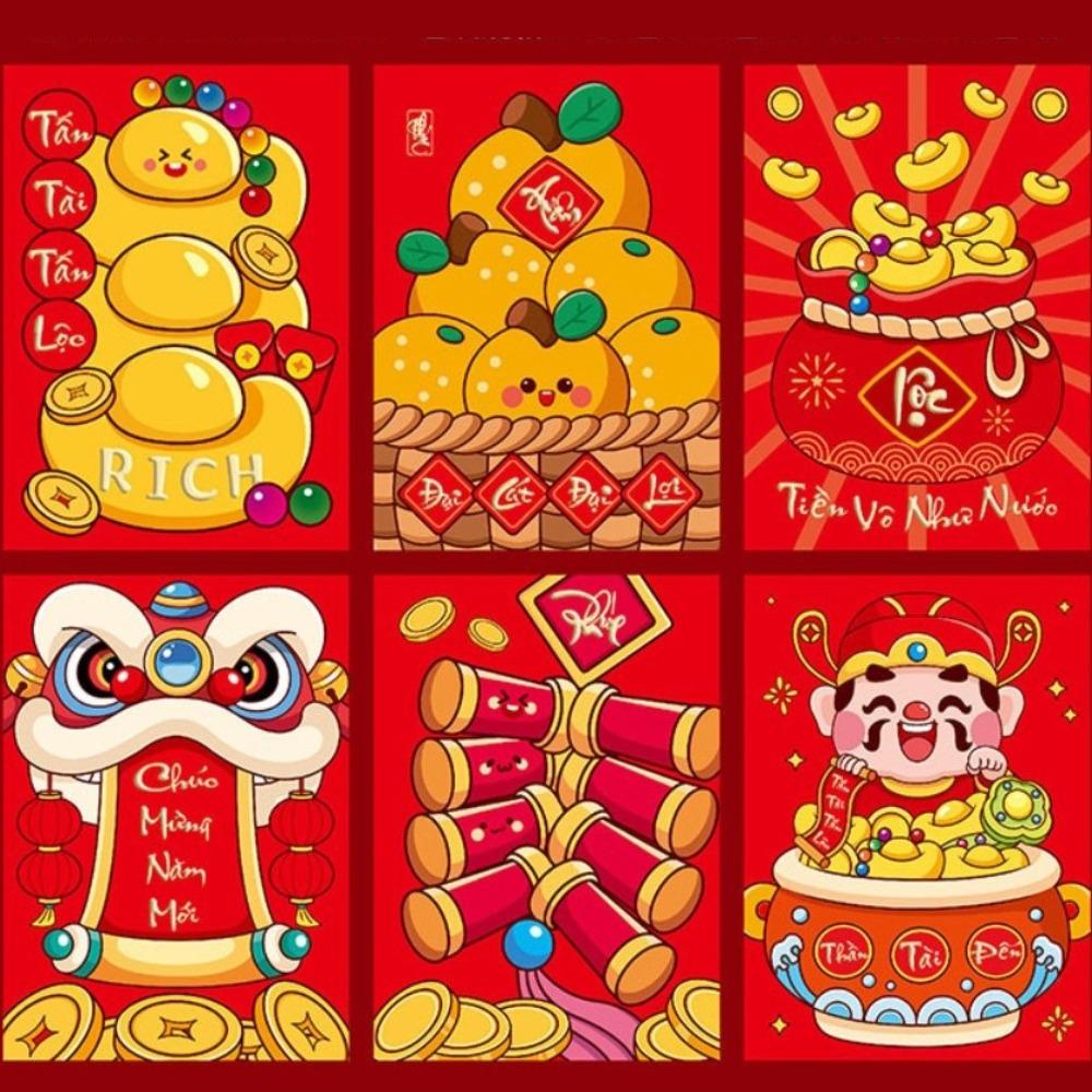 6pcs Colorful Goat Pattern Spring Festival Lucky Money Bag Blessings Printing Hongbao Gift