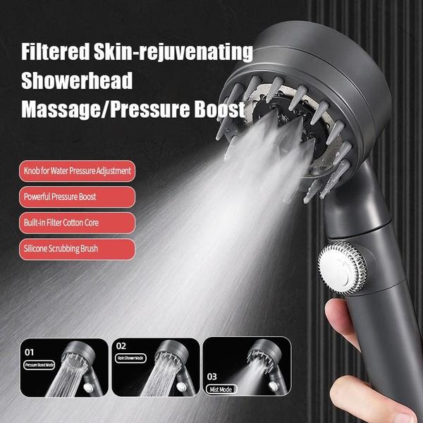 Adjustable Shower Head Booster Water Saving Shower Massage Shower High Pressure 3 Modes With Button Bathroom Accessories