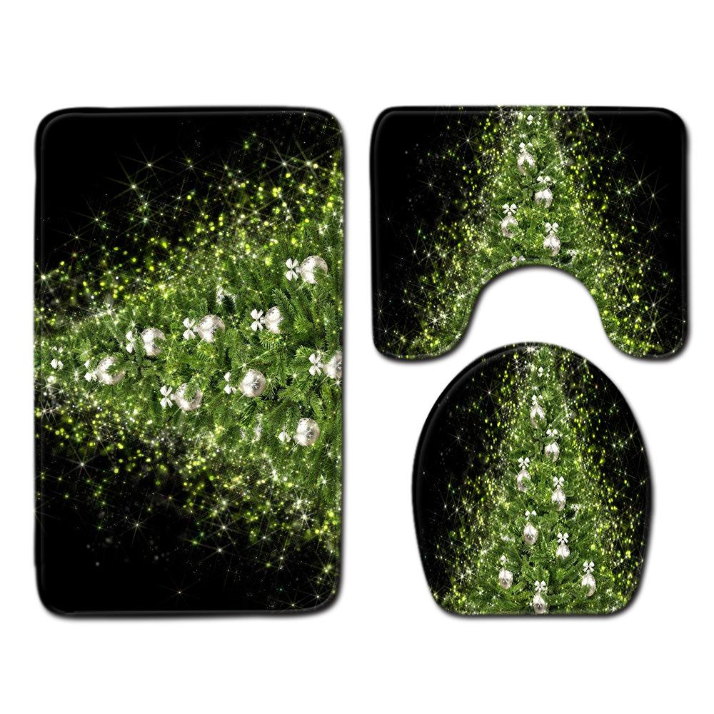 Christmas Waterproof Shower Curtain Four-Piece Floor Mat Combination Bathroom Water-Absorbing Non-Slip Carpet Door Mat Foot Mat