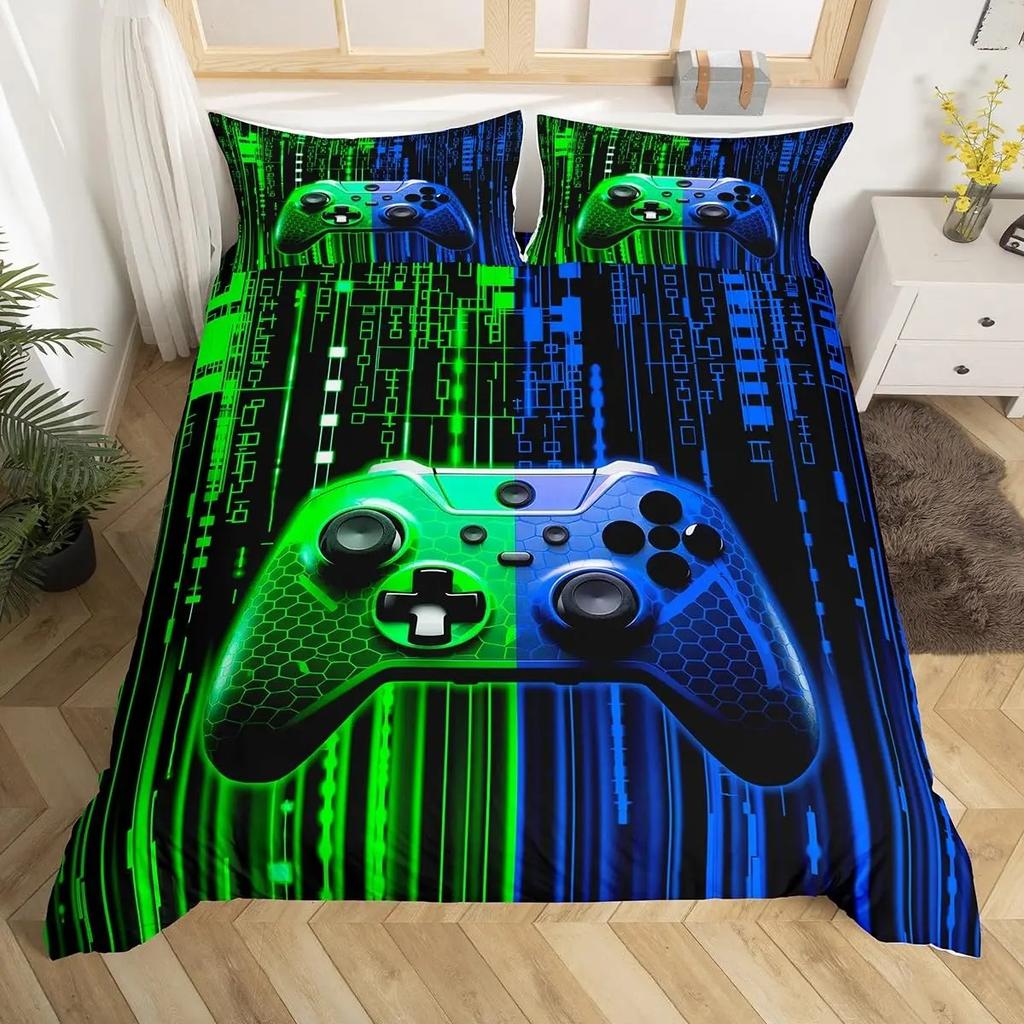Boys Gamer Bedding Set King Queen Pink Purple Gamer Duvet Cover Modern Gaming Polyester Comforter Cover Game Quilt Cover
