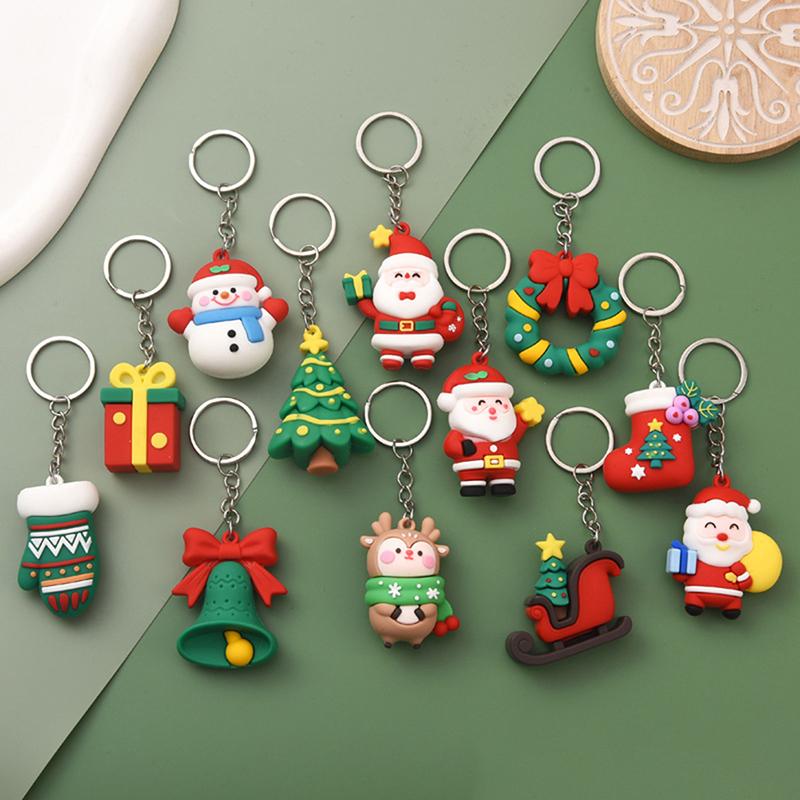 Christmas Series Santa Claus Christmas Tree Key Chains For Backpacks Pendant Cute Elk Doll Key Ring For Kids Friends Gift