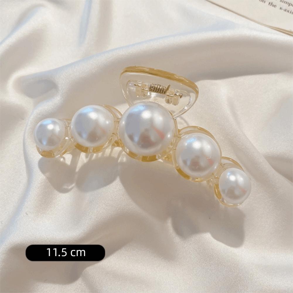 Big Size Pearl Hair Claw Pearl Decor Hairpin Elegant Shark Clip Daily Styling