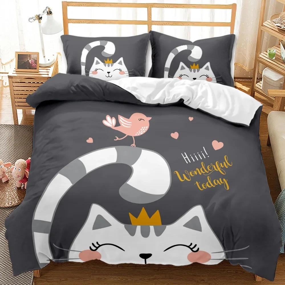 Polyester Comfortable Cartoon Pattern Duvet Cover Set With Duvet Cover And Pillowcases King Queen Twin Sizes For All Ages