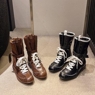 Версия из коровьей кожи~ внутренняя высота увеличивает маленькие ретро ботинки Мартина женские 2025 осень боксерские ботинки матовая кожа шнуровка короткие ботинки