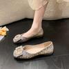Flat Shoes Women's 2025 Spring/Autumn New Fashion Versatile Soft Sole Solid Color Rhinestone Metal Decoration Woman Shoes