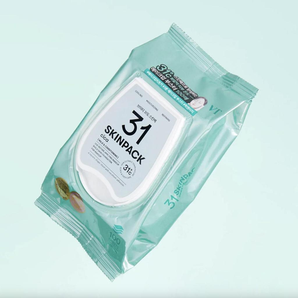 VT COSMETICS Mild 31℃ Skin Pack Glutathione 100ea - Instant Brightening & Soothing Toner Pads Infused with Glutathione & Peptides