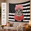 Funnypinkhairyuji И-Итадори аниме Кошка Гобелен Плоская Печать черно-белый Американский флаг Настенное украшение Эстетичный Декор комнаты Для общежития Подарок