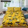 Kid Excavator Duvet Cover Tractor Truck Bedding Set Construction Vehicle Cartoon Comforter Cover Crane Car Polyester Quilt Cover