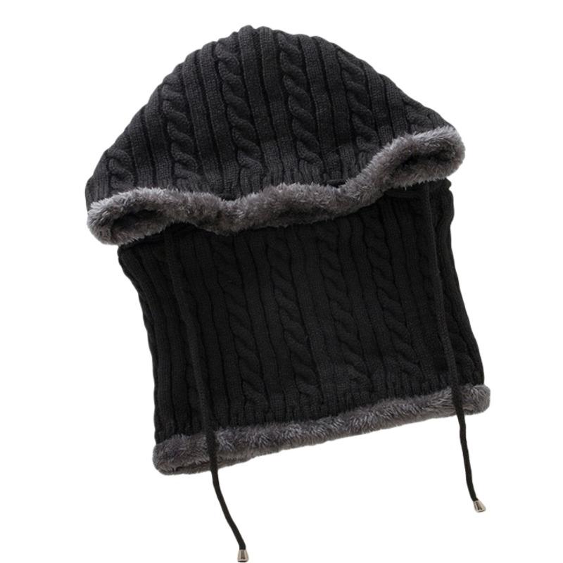 Autumn Winter Hat Men's Women's Knitting Hats & Caps Wool Cycling Cold Protective Ear Cap Fried Dough Twists One-piece Plush Thickened Pullover Hat
