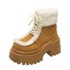 Women's Soft Lace-up Elastic Winter Warm Cold Padded Snow Boots Thick Bottom Non-slip Wear-resistant Outdoor Leisure Sports Fur Cotton Boots