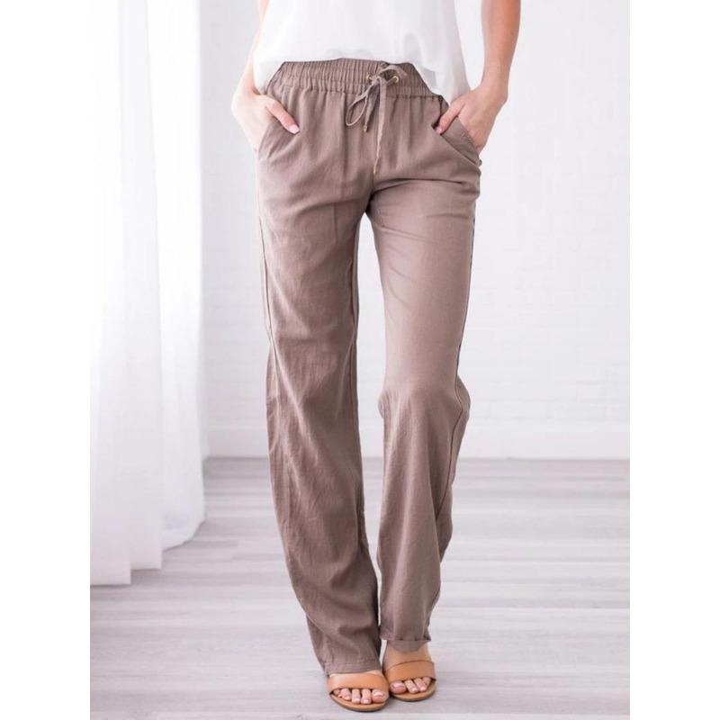Summer Solid Color Cotton Linen Drawstring Loose Casual Pants
