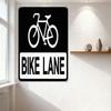 Rectangular Black & White Bike Lane Metal Tin Sign, Bicycle Outline Wall Decor for Home Office Garage, Vintage Traffic Warning P