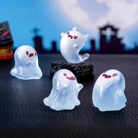 6 шт. светящихся мини-фигурок привидений из смолы, светящиеся украшения на Хэллоуин, маленькая миниатюрная статуэтка привидения для уличной вечеринки в стиле ландшафтного дизайна дома