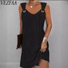 Женская мода лето весна однотонный принт без рукавов с v-образным вырезом свободная талия повседневные платья
