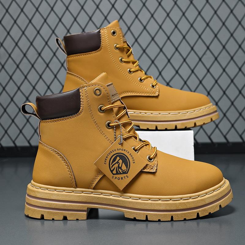 Ботинки Мартина Мужские 2024 Зимние Высокие Британский Стиль Ретро Желтые Ботинки Увеличивающие Рост Толстая Подошва Рабочие Ботинки