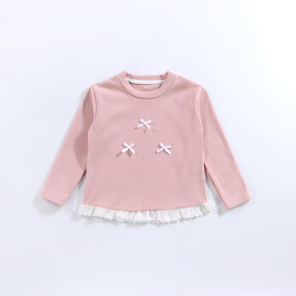 Girls' Spring Lace Bow Long Sleeve Top – Korean Style Round Neck Outerwear