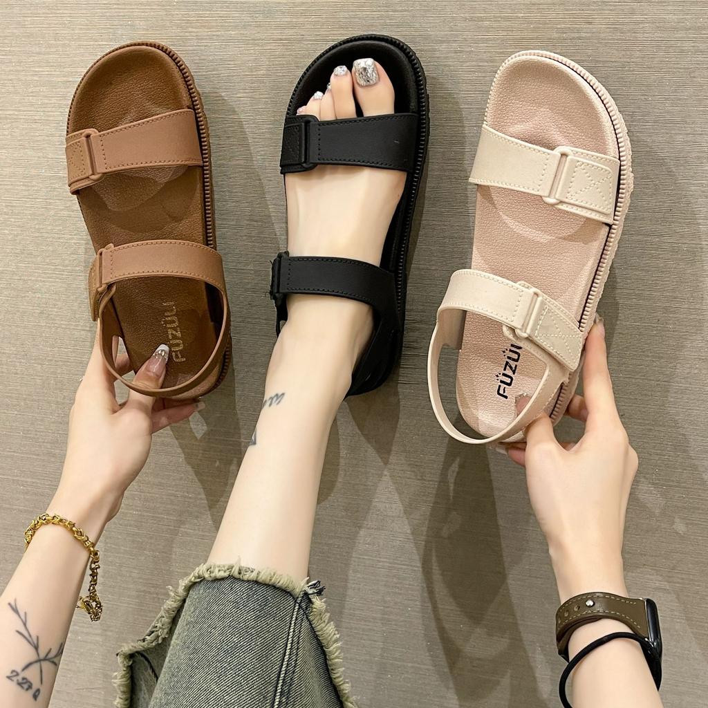One-word Sandals Women's Summer New Wear Fashion Casual Platform Velcro Student Roman Open-toed Beach Shoes