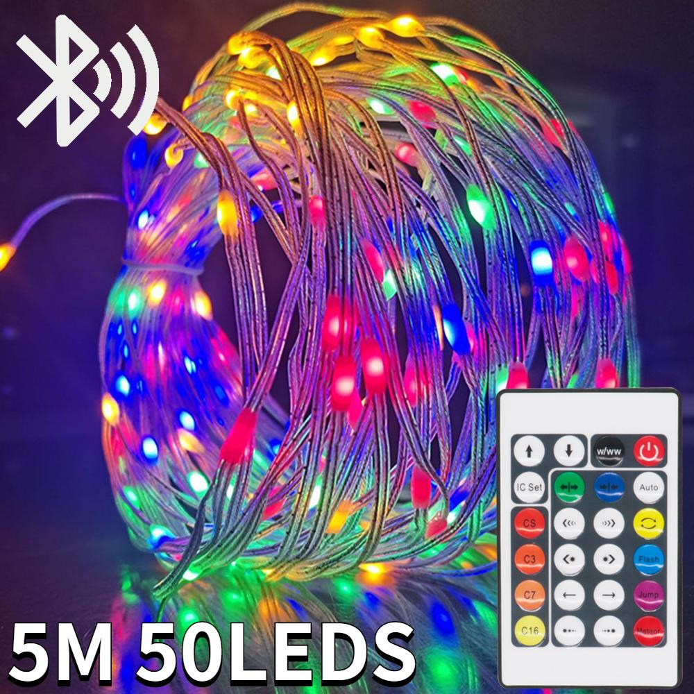 Светодиодный сказочный гирляндный светильник с дистанционным управлением через Bluetooth USB, умная гирлянда, лампа-гирлянда, светодиодный уличный крытый рождественский свет для спальни и вечеринки