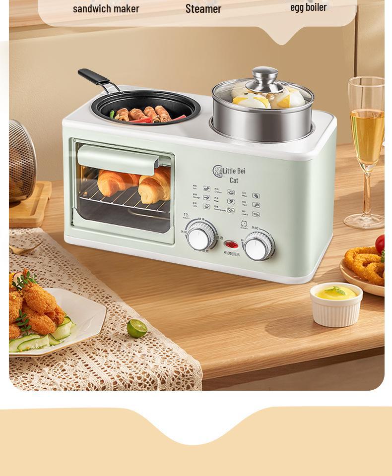 Машина для завтрака Xiaobeizhu 4-в-1: Пар, выпечка, жарка и варка — мини-многофункциональный тостер-духовка.