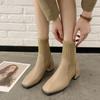 Women's Korean Autumn and Winter Thick Heel Square Knitted Boots
