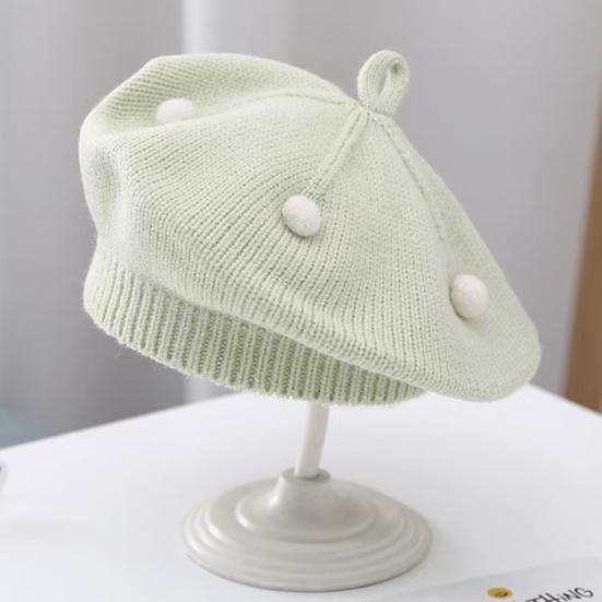 Французский Стиль Берет Шляпа Плюшевый Помпон Декор Детский Берет Шляпа с Противоскользящим Дизайном Эластичная Посадка Теплая Вязаная Шапка Осень Зима Головной Убор