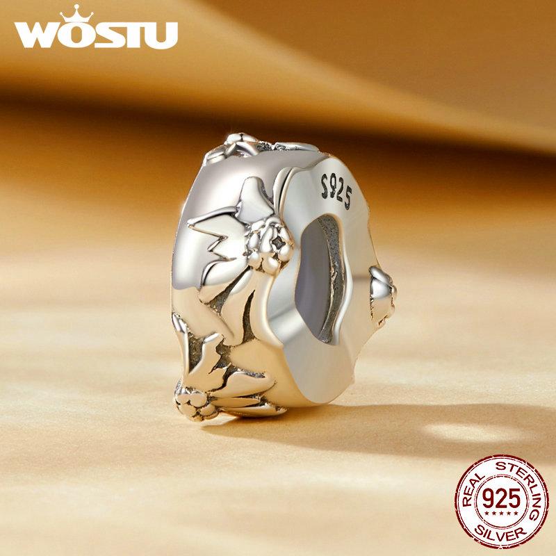 WOSTU Стерлингового серебра 925 пробы дикая хризантема позиционирующая пряжка Очаровательные бусины в виде листьев для браслета DIY ювелирные изделия