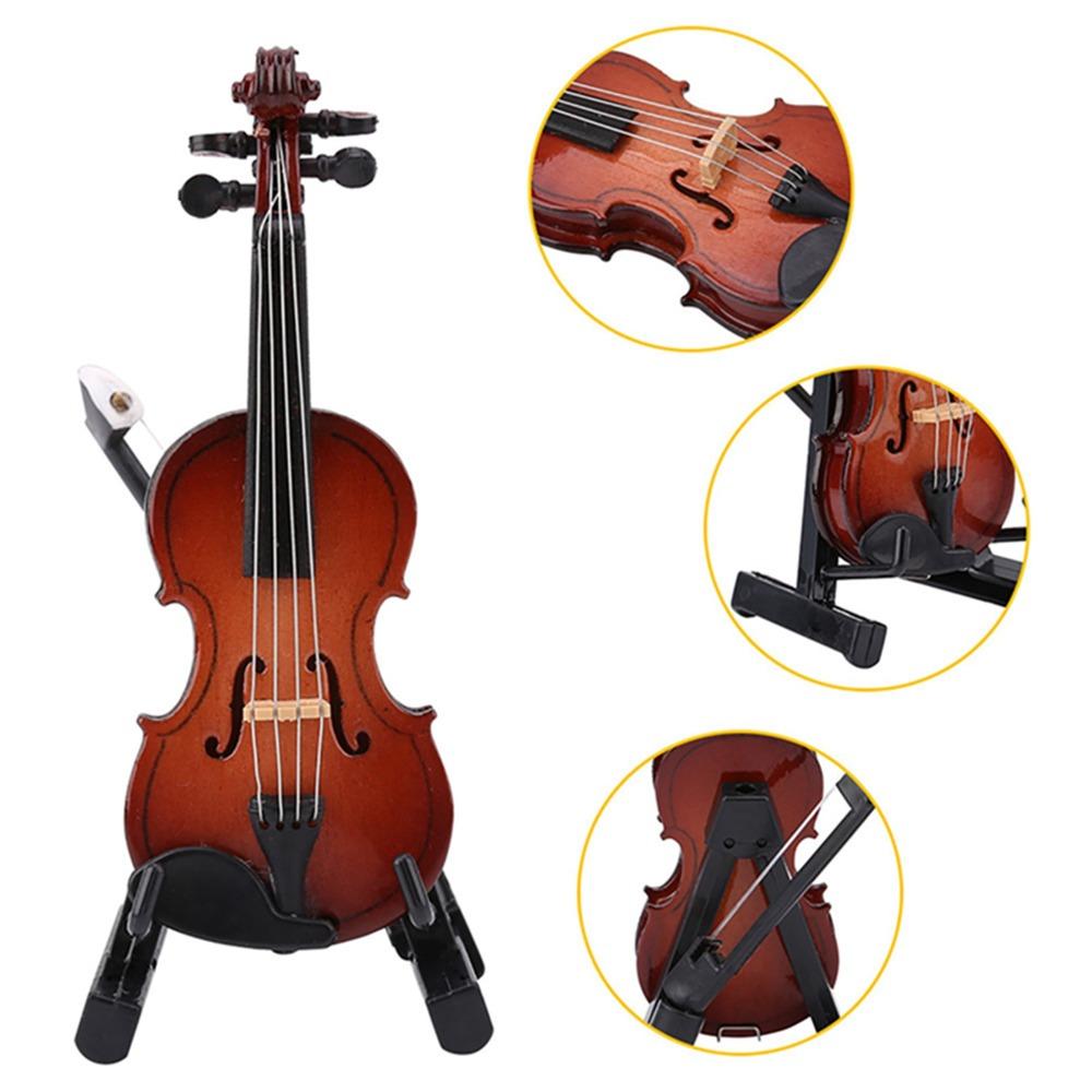 With Stand Case Mini Musical Instrument Wooden Collectible Figurines  Display Accessory