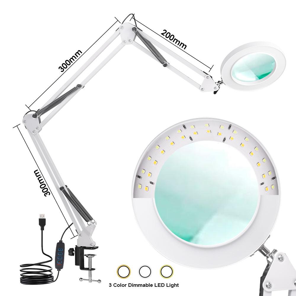 LED Magnifier Desk Lamp 8X/10X Magnification with 72LED 3-Color Light - USB Powered for Soldering Repair and Skincare Beauty
