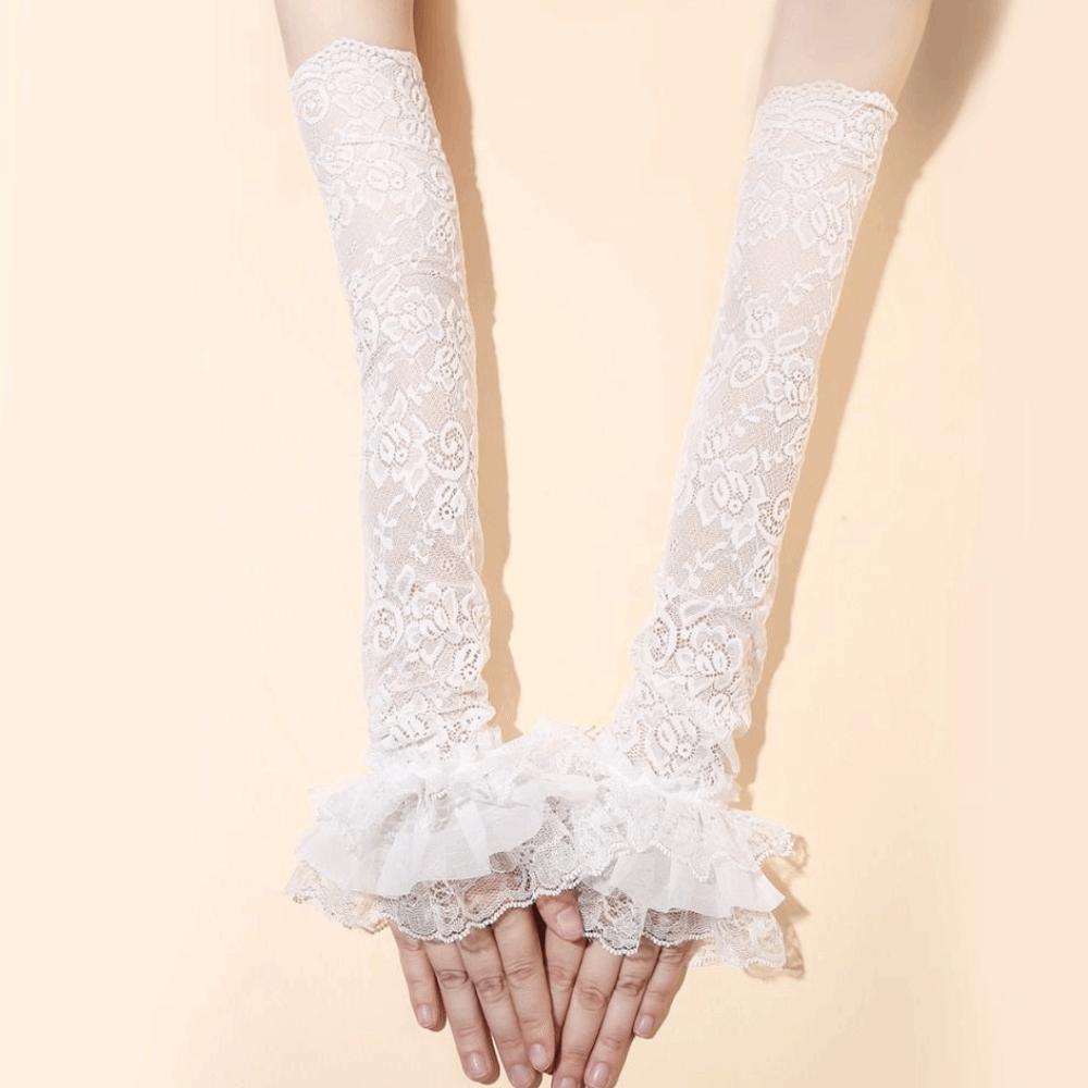 Thin Lace Ice Silk Sleeves Hollow Long Sleeved Arm Cover Simple Sunscreen Arm Sleeve  Women