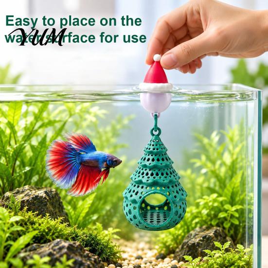Aquarium Ornament for Holiday Season Christmas Tree Floating Hideout Ornament, Fish Shrimp Cave Shelter with Aquascaping Small Santa Hat Float, Hiding