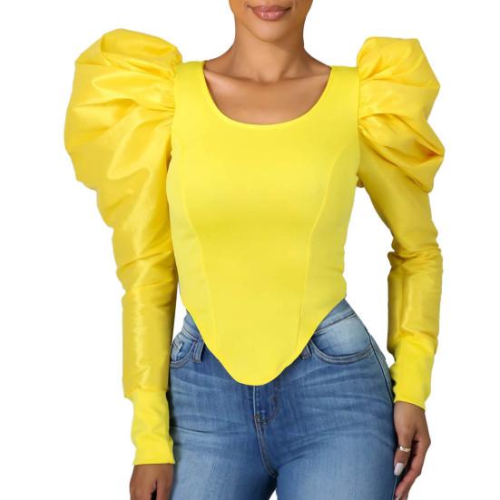 Женская блузка повседневная пэчворк рукав-буф, женская весенне-летняя облегающая блузка для вечеринки