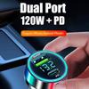 Car Charger Dual USB Ports 120W+PD20W Super Fast Charging With Digital Display Quick Charging Adapter For IPhone Samsung Xiaomi