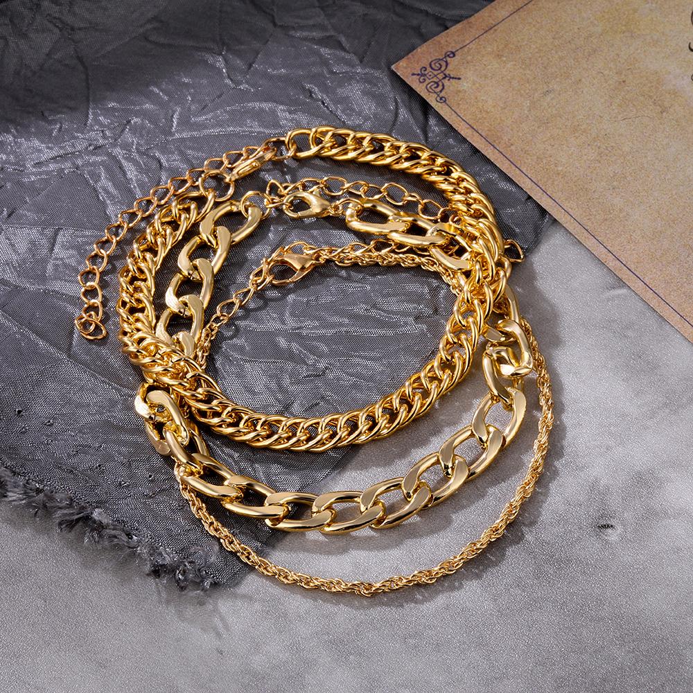 6 шт./компл., богемные женские винтажные роскошные блестки, простая золотая толстая цепочка, кристалл, замок, кулон, нестандартный браслет