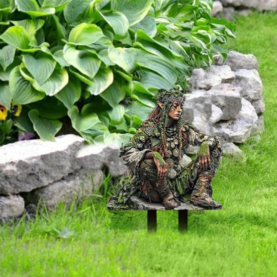 Деревянный эльф Акриловая табличка Колышек Устойчивый к погодным условиям 2D Плоский Фея Колышек Растения Горшок Украшение В помещении На улице Сад Двор Газон Патио Орнамент